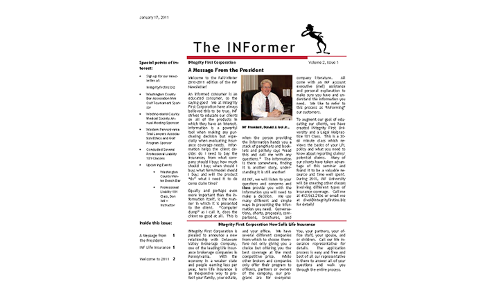 Volume 2 Issue 1 of the INFormer Newsletter